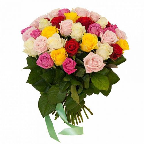 Заказать с доставкой букет из 45-ти разноцветных роз по Анзорею